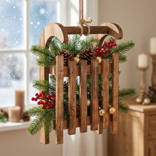 Dekorativ sledebrun vinterdekor laget av tre 30x18x12cm | Floristik24.no
