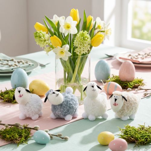 Påskepynt sau borddekor dekorative sauefigurer 7,5cm 4 stk | Floristik24.no