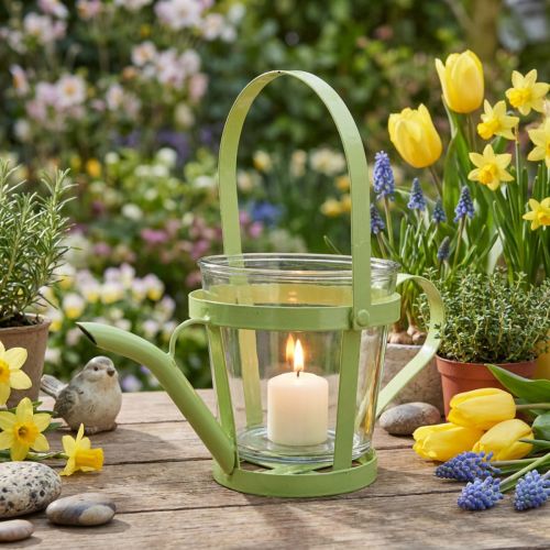 Lyktglass dekorativ vannkanne metallgrønn Ø14cm H13cm | Floristik24.no