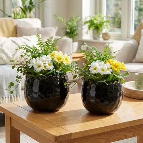 Blomsterpotte Keramikk Egg Sort Plantepotte Sort Ø12cm 2stk | Floristik24.no