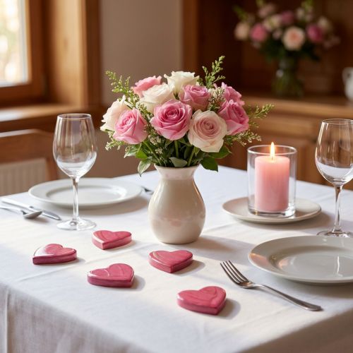 Trehjerter dekorative hjerter rosa skinnende spredt dekorasjon 4,5cm 8 stk. | Floristik24.no