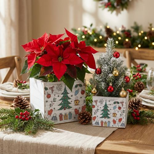 Plantekasse juledekorasjon hvit, farget 20 × 20/15 × 15 cm, sett med 2 | Floristik24.no