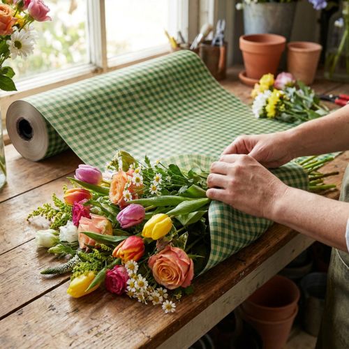 Blomstersilke 75 cm rutete grønn 8 kg | Floristik24.no