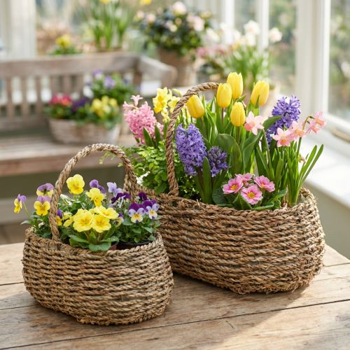 Plantekurv med håndtak kurv blomsterkurv L23/35cm sett med 2 | Floristik24.no