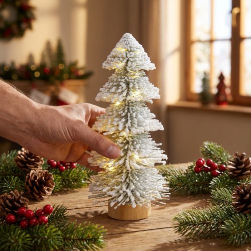 Mini juletre med LED-belysning i gran med snø, 28 cm | Floristik24.no