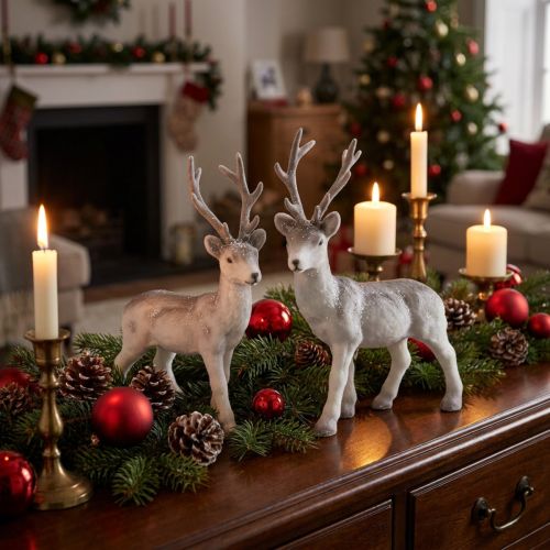 Deco hjort flokket/snødd 27,5cm 2 stk | Floristik24.no