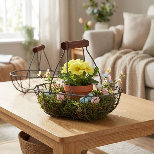 Oval trådkurv med håndtak, grå, 17 × 11 cm, H15 cm, 2 stk. | Floristik24.no