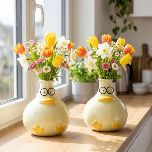 Andefigurvase, keramikk, muntert design, ideell for moderne interiør, 15 cm, 2 stk. | Floristik24.no