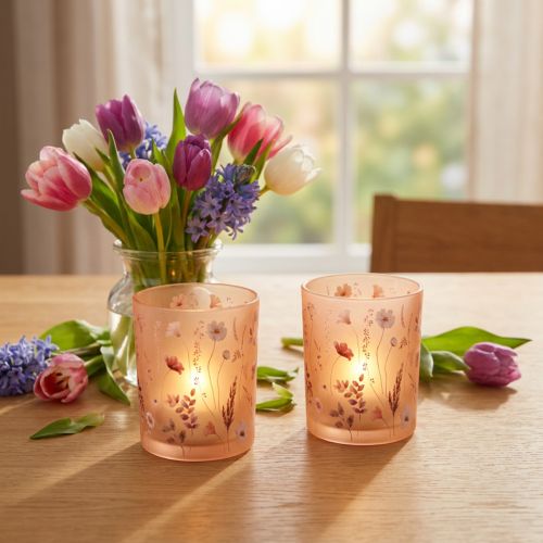 gjenstander Dekorativ glasslykt med blomstermotiv for stilig interiør, 12,5 cm, 2 stk.