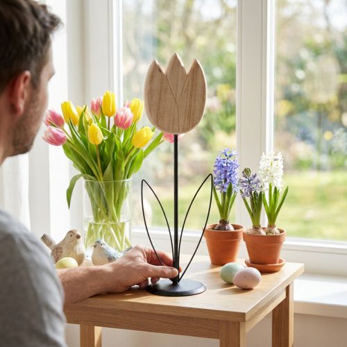 gjenstander Dekorativ tretulipanfigur på stativ for vårlige detaljer, 47,5 cm