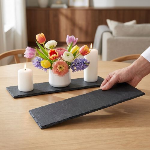 Skiferbrett lang, dekorativt brett naturstein 40×13cm 2stk | Floristik24.no