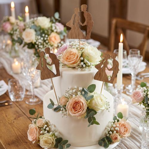 gjenstander Blomsterplugg bryllupsdekorasjon kake topper brudepar naturell 28,5cm 14stk