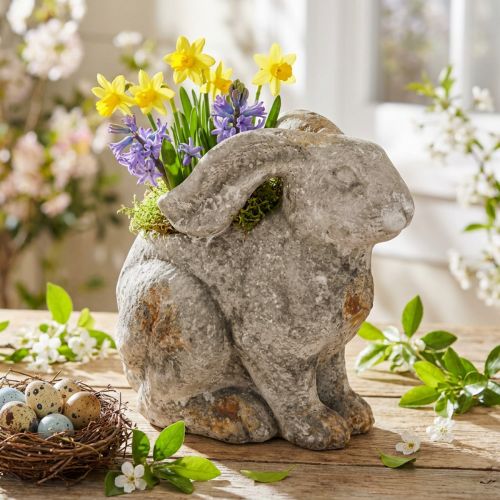 Dekorativ kaninblomsterpotte i betong, påske, antikk grå, H27 cm | Floristik24.no