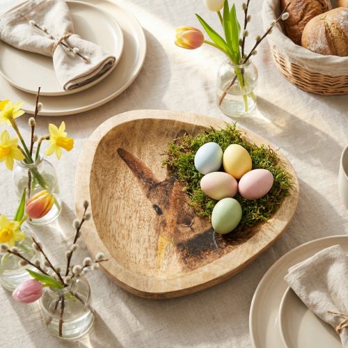 gjenstander Påskeplate Dekorativ treplate Kanin i Egg Natural 25x26cm