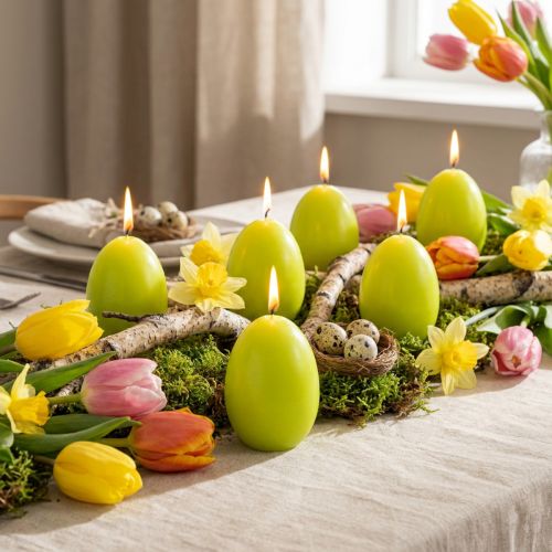 Påskelys, eggformede, eggformede påskelys, limegrønne, 9 cm, 20 timer, 6 stk. | Floristik24.no