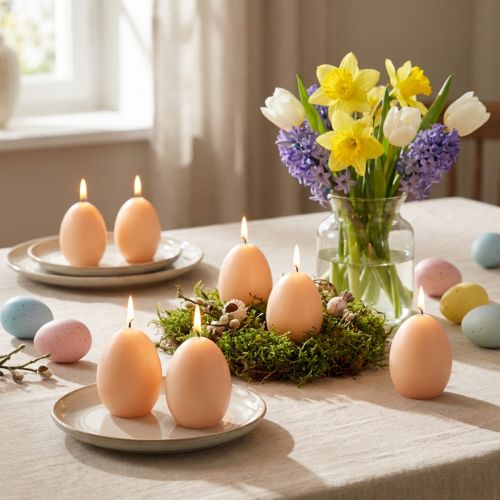 Påskelys, eggformet, eggformede påskelys, ferskendesign, Ø6 cm, H9 cm, 6 stk. | Floristik24.no