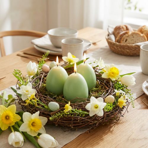 Påskelys, eggformede, grønne, 9 cm, 20 timer, 6 stk. | Floristik24.no