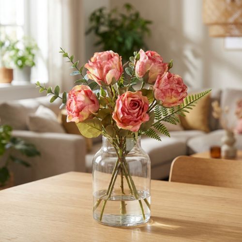 gjenstander Kunstroser rosa dekorative roser med knopper L44cm 4 stk
