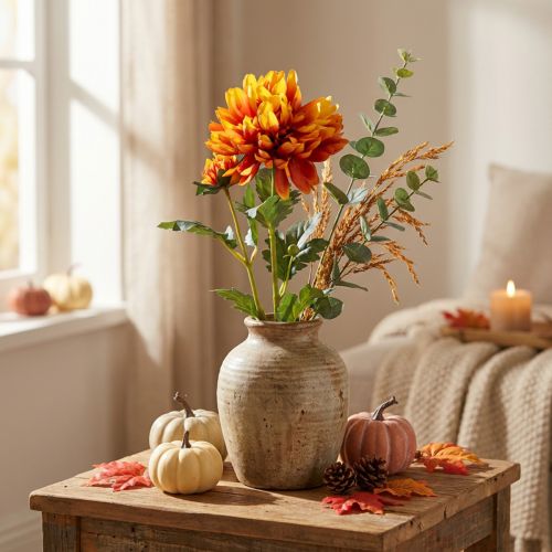 Kunstige blomster dekorasjon georginer kunstige blomster oransje 62cm | Floristik24.no