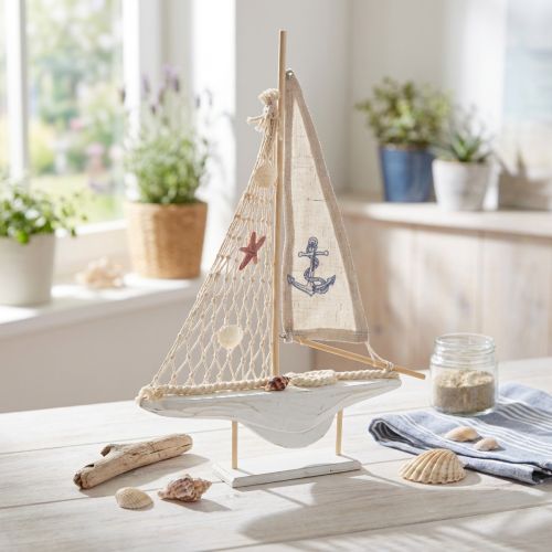 gjenstander Seilbåtdekor tre furu på bunn naturhvit H39cm