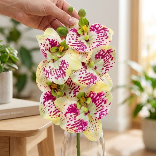 Kunstig orkidégren Phaelaenopsis Grønn Rosa H49cm | Floristik24.no