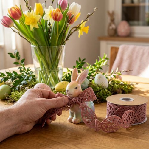 Fløyelsbånd påskeegg pyntebånd påske gammelrosa 40mm 5m | Floristik24.no