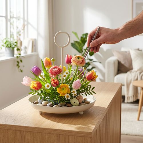 gjenstander Dekorativ metallskål med håndtak for moderne stuedesign og borddekorasjon 31 cm
