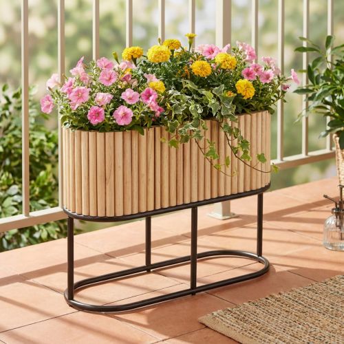 Mini hevet bed, jardiniere, blomsterkasse, tre, oval, 50 × 20 cm, H40 cm | Floristik24.no