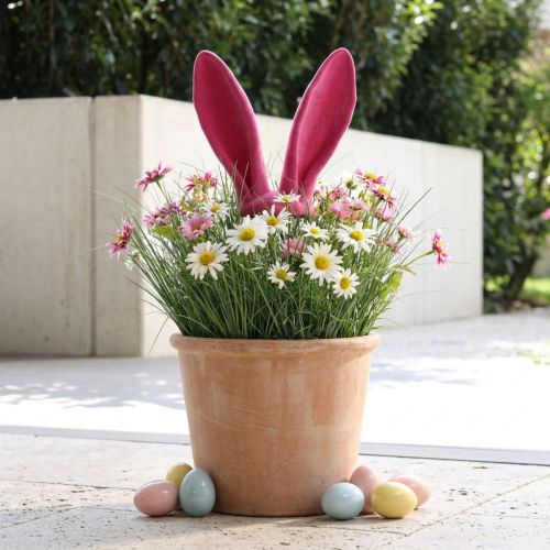 Kanin dekorative ører rosa til påske flokket pinne H56cm | Floristik24.no