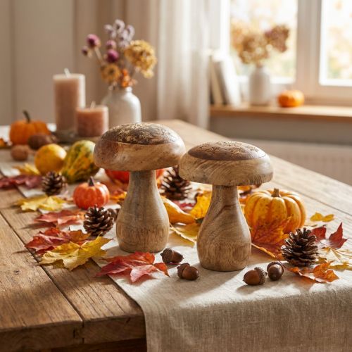 Tresopp dekorative sopp tre naturlig høstdekor Ø10cm H12cm 2stk | Floristik24.no
