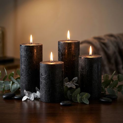 Sorte lys ensfargede søylelys 50x100mm 4 stk | Floristik24.no