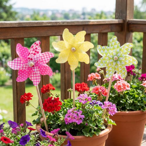 gjenstander Pinwheel Rosa Gul Grønn Vindmølle Balkongpynt Ø15cm 3stk
