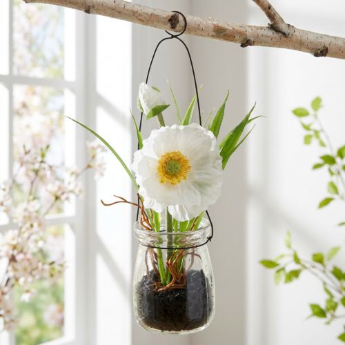 Valmue i et glass for å henge hvit H22cm | Floristik24.no