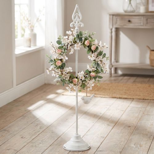 Kransholder Shabby Chic Hvit Kransstativ Metall 4 Kroker H76cm | Floristik24.no