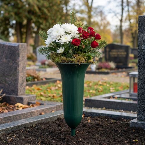 Gravvaser Plast Gravdekorasjon Mørkegrønn H31cm 5stk | Floristik24.no