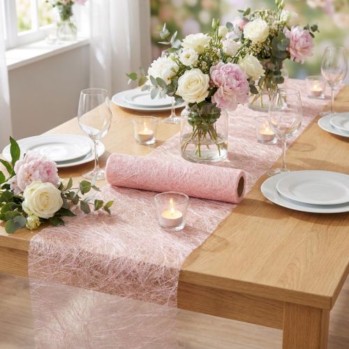 gjenstander Deco fleece Sizoweb bordløper rosa 30cm 5m