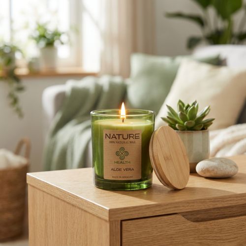 Duftlys i glass naturlig vokslys Aloe Vera 85×70mm | Floristik24.no