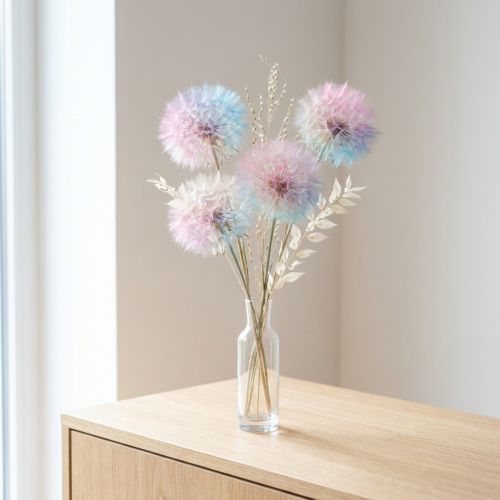 gjenstander Løvetanndekorasjon, tørkede blomster, stabilisert og farget, delikat, slitesterk, 12 cm, 4 stk.