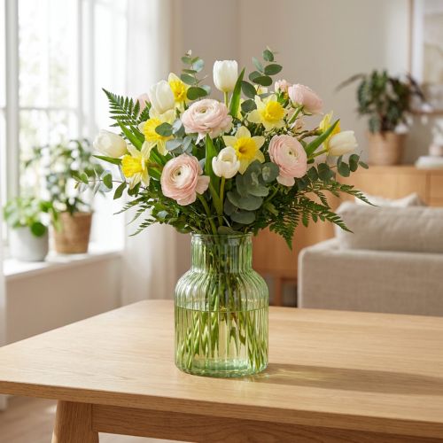 gjenstander Retro grønn glassblomstervase med riller, Ø13,5 cm, H20 cm