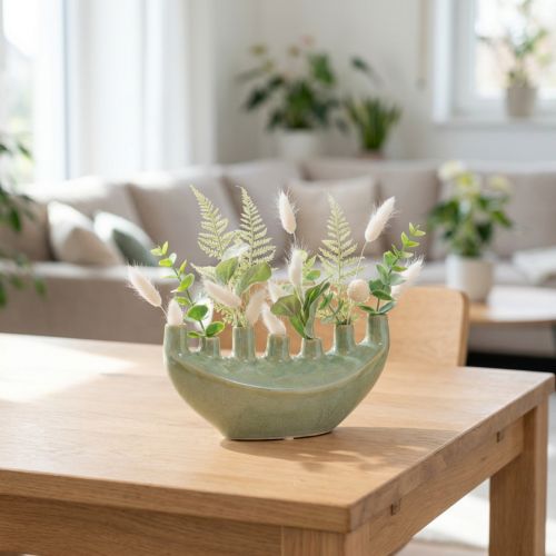 Dekorativ Vase Båt Keramikkvase Lysegrønn 23×8,5×11cm | Floristik24.no