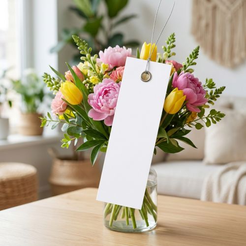 Hvite hengelapper 18x60mm med metalltråd, værbestandige, ideelle for blomsterdekorasjon og gavemerking, 250 stk. | Floristik24.no
