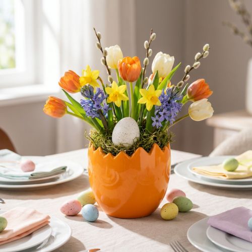 Plantekar Påskeegg Stort egg Keramisk Plantekrukke Hvit 20×18cm | Floristik24.no