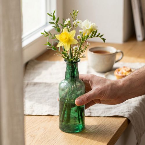 Minivase glassflaske vase blomstervase grønn Ø6cm H17cm | Floristik24.no