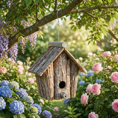 gjenstander Dekorativt fuglehus for oppheng Fuglehus dekorasjon bark H21cm
