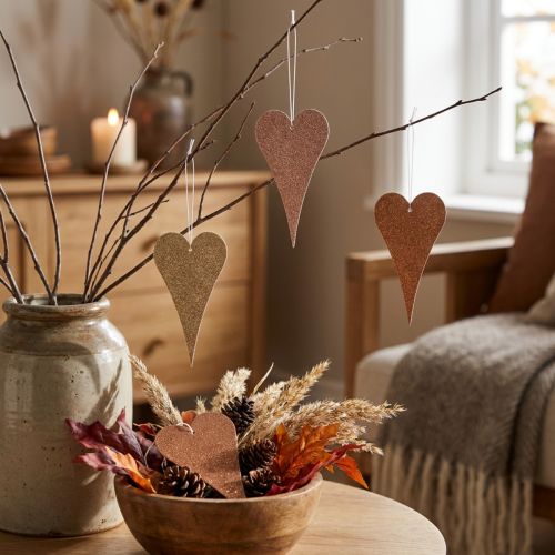 Hengende deco-hjerter til å henge opp oransje/gul 10cm 6stk | Floristik24.no