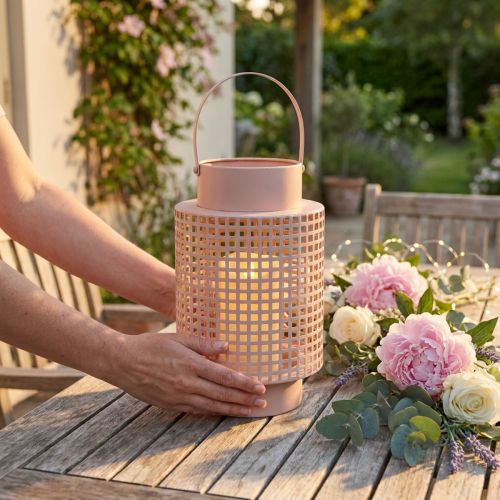 Dekorativ lanterne rosa metall lanterne med håndtak Ø18cm H29cm | Floristik24.no