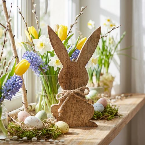 Påskehare i tre, vårdekorasjon, mangotre naturfarge H30cm | Floristik24.no
