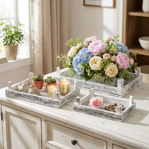 Dekorativt brett i tre shabby chic arrangementsunderlag sett med 3 | Floristik24.no