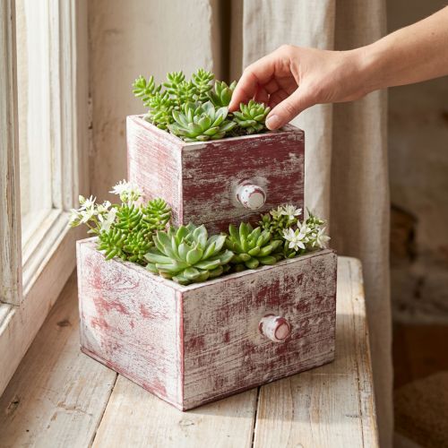 Planteboks shabby chic dekorativ skuff rød hvit sett med 2 stk | Floristik24.no