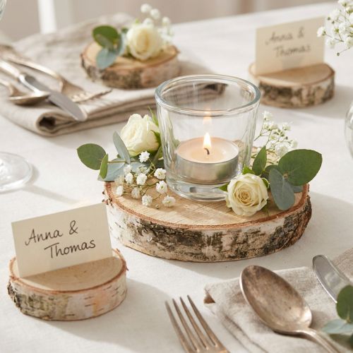 gjenstander Bjørkeskiver med bark, 24 stk., Ø5-6 cm, hvitkalket, dekorativt håndverksmateriale til bryllup, DIY-prosjekter